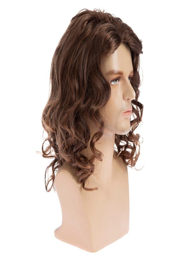 Beweig Brown Wig for Men Long Curly Wavy Synthetic Halloween Costume Party Wig for Male - Image 4